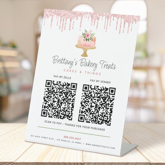 Cake Blush Pink 2 QR Code Bezahlung Hier Bäckerei Sockelschild
