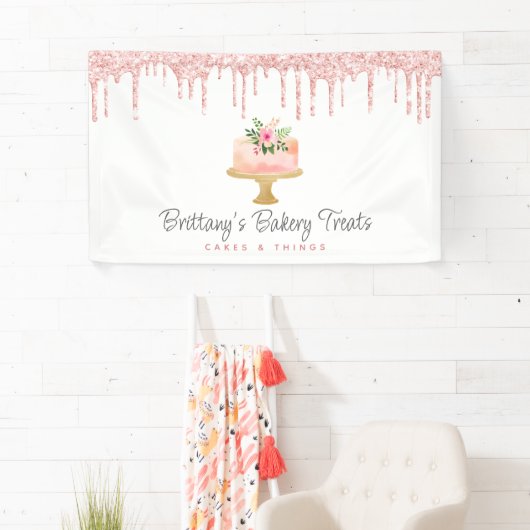 Cake Blush Pink Glitzer Tropfen Bäckerei Konditore Banner (Insitu)