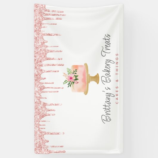 Cake Blush Pink Glitzer Tropfen Bäckerei Konditore Banner (Vertikal)