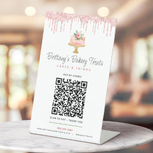 Cake Blush Pink QR Code Bezahlung Hier Bäckerei Gl Sockelschild