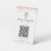 Cake Blush Pink QR Code Bezahlung Hier Bäckerei Gl Sockelschild (Vorderseite)