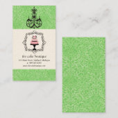 Cake Boutique Extravagant Green Damask Visitenkart Visitenkarte (Vorne/Hinten)