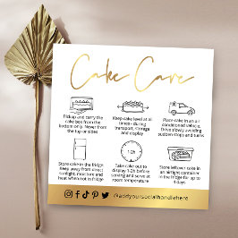 Cake Care Guide White & Gold Script Logo-Karte Quadratische Visitenkarte
