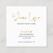 Cake Care Guide White & Gold Script Logo-Karte Quadratische Visitenkarte (Rückseite)