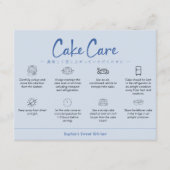 Cake Care Instructions Blue Minimalist Dankeskarte (Vorderseite)