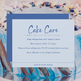Cake Care Instructions Blue Simple Text Dankeskarte
