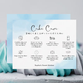 Cake Care Instructions Blue Simple Watercolor Dankeskarte
