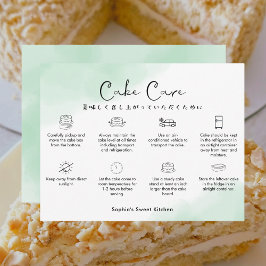 Cake Care Instructions Green Simple Watercolor Dankeskarte