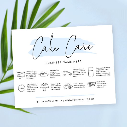Cake Care Instructions Pastel Blue Watercolor Dankeskarte