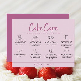 Cake Care Instructions Pink Minimalist Dankeskarte