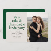 Cake Champagne Fun Typografy Green Wedding Save The Date (Vorne/Hinten)