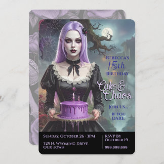 Cake & Chaos, Lila Goth Teen Girl Geburtstag Einladung