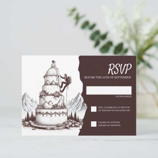 Cake Climbers Wedding RSVP Karte (Stehend Vorderseite)