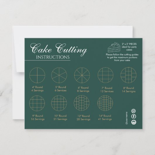 Cake Cutting Guide Round Wedding Green Mitteilungskarte (Vorderseite)