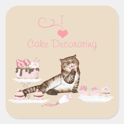 Cake Decorating Cat Quadratischer Aufkleber (Vorderseite)