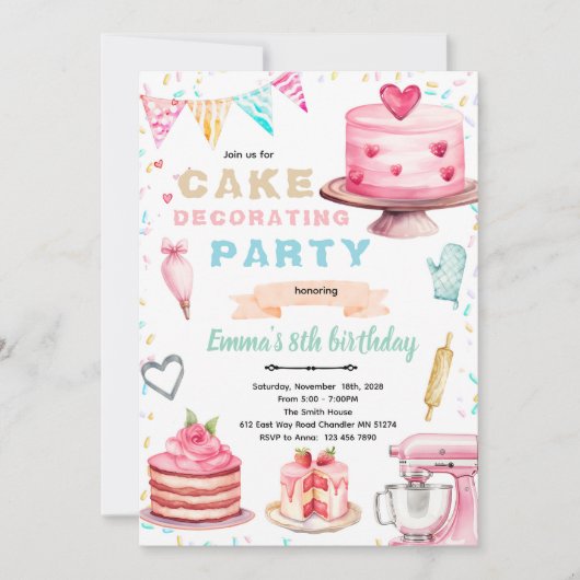 Cake decorating theme party invitation einladung (Vorderseite)