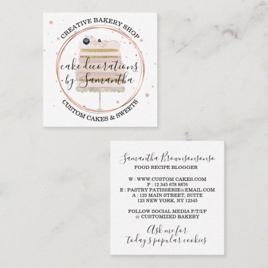 CAKE Dekoration Eventplaner Hochzeit Süßigkeiten G Quadratische Visitenkarte (Vorne/Hinten)