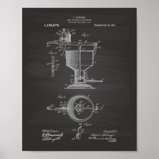 Cake Filling Device 1915 Patent Art Chalkboard Poster (Vorne)