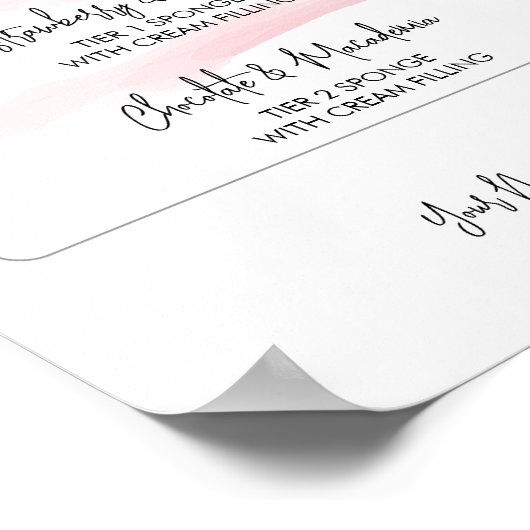 Cake Flavours Menü Feminine Pink Wasserfarbe Poster (Ecke)