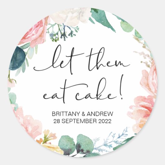 Cake Gastgeschenk Hochzeit Ließ sie essen Kuchen L Runder Aufkleber (Vorderseite)
