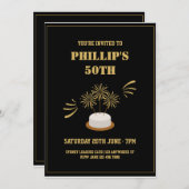 Cake Gold & Black 50. Geburtstagsparty Einladung (Vorne/Hinten)