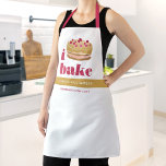 Cake Gold Burgundy Red Bake Modern Bold Typografy Schürze<br><div class="desc">Hier ist ein wunderbarer Weg, um den Spaß am Backen zu erhöhen und Ihr Geschäft weiter zu fördern. Genießen Sie die kulinarischen Abenteuer, wenn Sie diese elegante, raffinierte, einfache und moderne Schürze tragen. "I bake" in staubiger bordeauxroter, blassroter Typografie, grafisch bordeauxroter, pfirsichfarbener und goldener Glitzer-Kuchen und einem matten goldenen Farbband...</div>