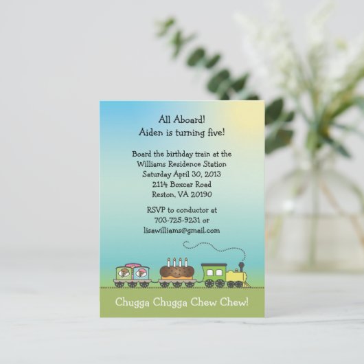 Cake & Ice Cream Zug - Postkarte Einladung (Stehend Vorderseite)