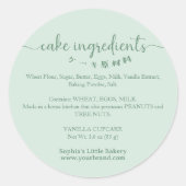 Cake Ingredients Minimalist Green Bakery Packaging Runder Aufkleber (Vorderseite)