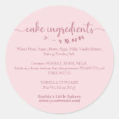 Cake Ingredients Minimalist Pink Bakery Packaging Runder Aufkleber (Vorderseite)