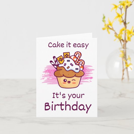 Cake It Easy Puns Birthday Card Karte (Gelbe Blume)