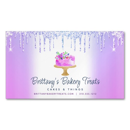 Cake Lila Ombre Glitzer Tropfens Bäckerei Konditor Magnetische Visitenkarte (Vorderseite)