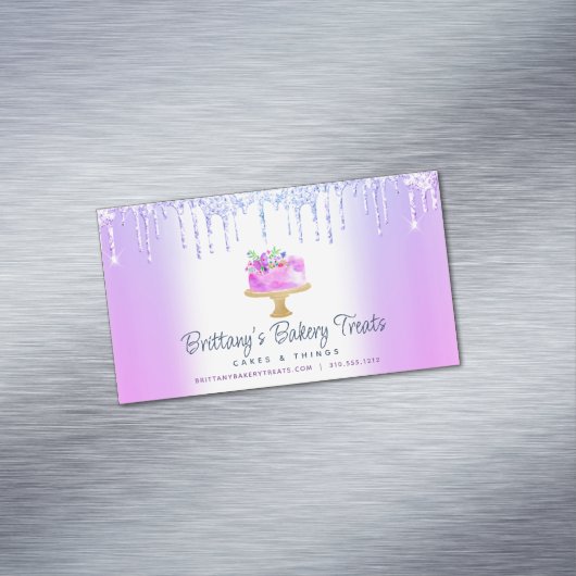 Cake Lila Ombre Glitzer Tropfens Bäckerei Konditor Magnetische Visitenkarte (Beispiel)