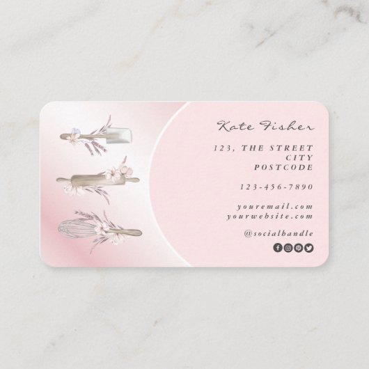 Cake Mixer Bäckerei Bloral Blush Pink Visitenkarte (Rückseite)