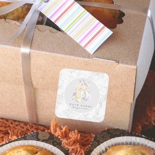 Cake Mixer Bäckerei Floral Marmor Grau Wasserfarbe Quadratischer Aufkleber