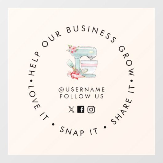 Cake Mixer Bäckerei Social Media folgen Fensteraufkleber (Blatt)