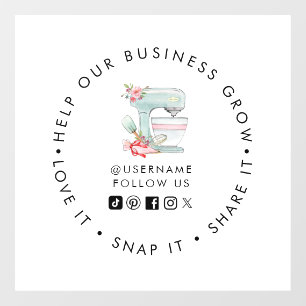 Cake Mixer Bäckerei Social Media folgen Fensterheb Fensteraufkleber