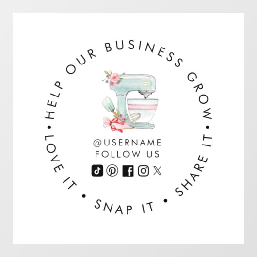 Cake Mixer Bäckerei Social Media folgen Fensterheb Fensteraufkleber (Blatt)