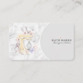 Cake Mixer Bakery Floral Marmor Gray Visitenkarte (Vorderseite)
