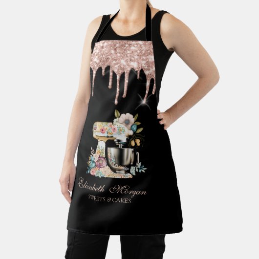 Cake Mixer Blume Rose Gold Tropfen Bäckerei Schwar Schürze (InSitu)