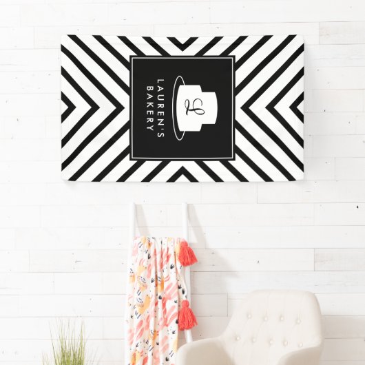 Cake Monogram Logo mit Mod Strip Muster Bäckerei Banner (Insitu)