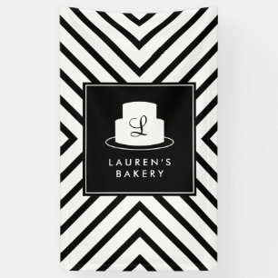 Cake Monogram Logo mit Mod Strip Muster Bäckerei Banner