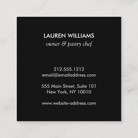 Cake Monogram Logo mit Mod Strip Muster Bäckerei Quadratische Visitenkarte (Rückseite)