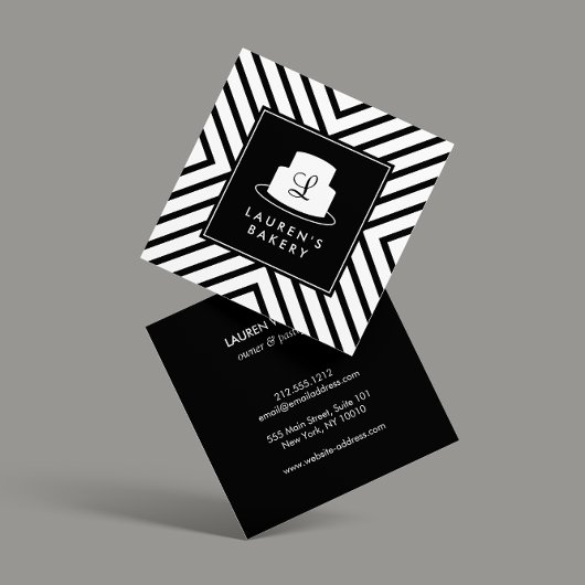 Cake Monogram Logo mit Mod Strip Muster Bäckerei Quadratische Visitenkarte