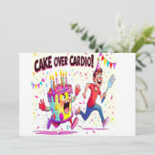 Cake Over Cardio Funny Geburtstag Einladung (Stehend Vorderseite)