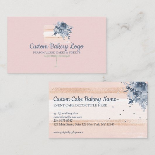 Cake Party Bakery Navy Visitenkarte (Vorne/Hinten)