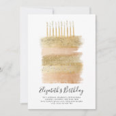 Cake Party Einladung Gold Funkelnd Girls 10. Gebur (Vorderseite)