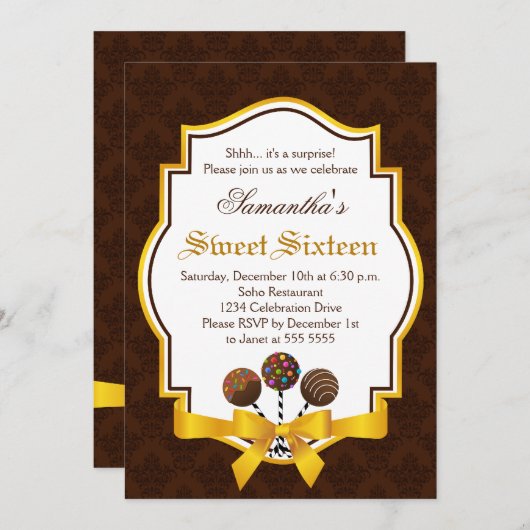 Cake Pops 16 . Geburtstag Geburtstag Einladung (Vorne/Hinten)