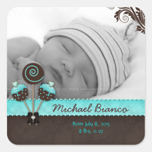 Cake Pops Baby Boy Aufkleber Blau Braun Candy 2