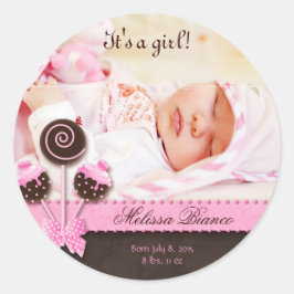 Cake Pops Baby Girl Sticker Pink Brown Candy