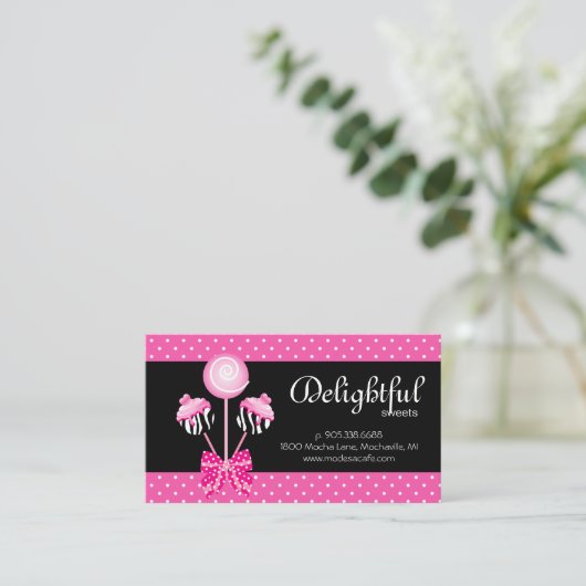 Cake Pops Business Card Bäckerei Dots Retro Schwar Visitenkarte (Stehend Vorderseite)